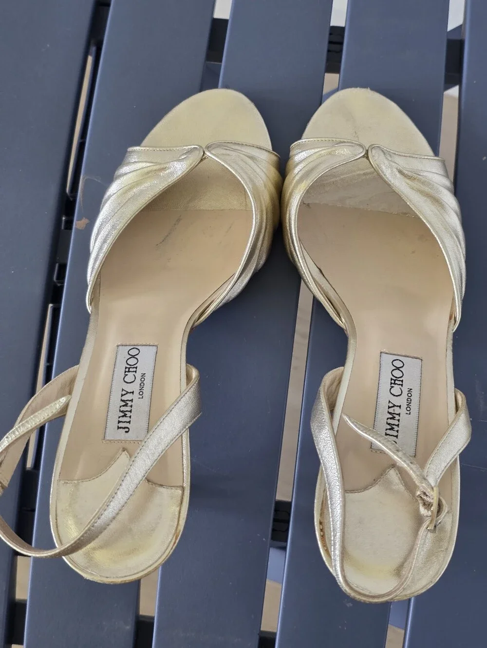 Jimmy Choo Gold Metallic Leather Slingback Sandal Heels Women's US 10 EU 41